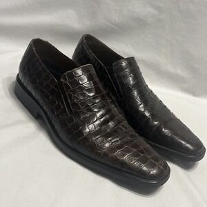 Michael Toschi Rocco Loafer 10.5 Brown Calfskin Crocodile Print Carbonlite Italy